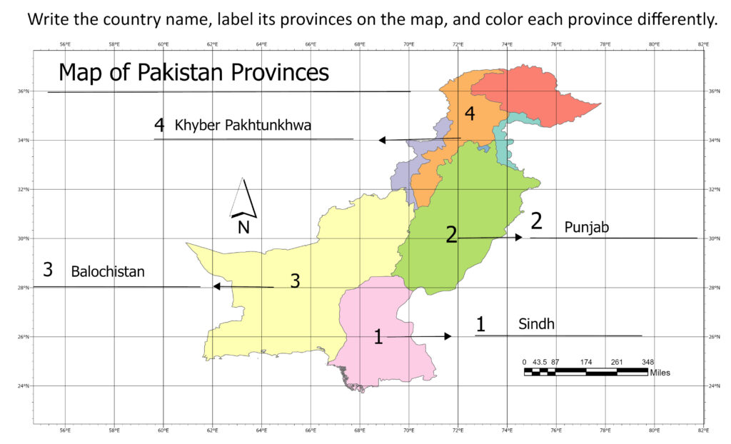 Solved map of Pakistan showing all provinces labeled and colored