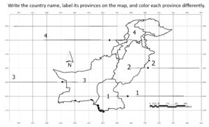 Blank map of Pakistan showing provinces for labeling exercise